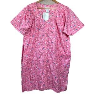 Casual Nights Plus Size 2X Mumu House Dress Night Gown Floral Snaps Pockets NEW